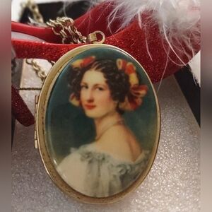 Old Fashioned Painted Lady Locket Pendant